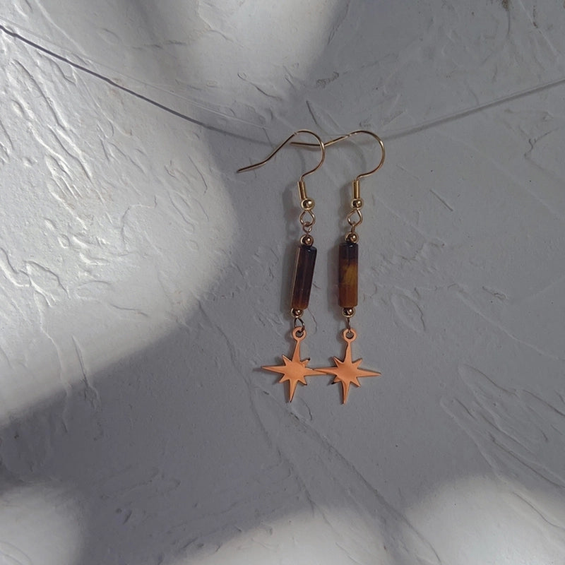 1 Pair Ethnic Style Star Moon Stainless Steel Natural Stone Drop Earrings