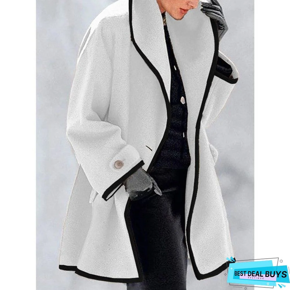 Women's Fashion Multi-color Round Neck Long Sleeve Loose Wool Solid Coat