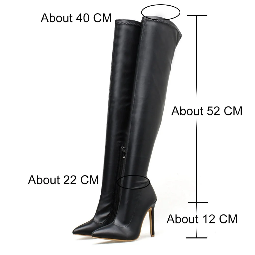 BONJOMARISA INS Hot Sale Pointed Toe Thin High Heels Over The Knee Thigh High Boots For Women Long Boots With Zipper Size 42