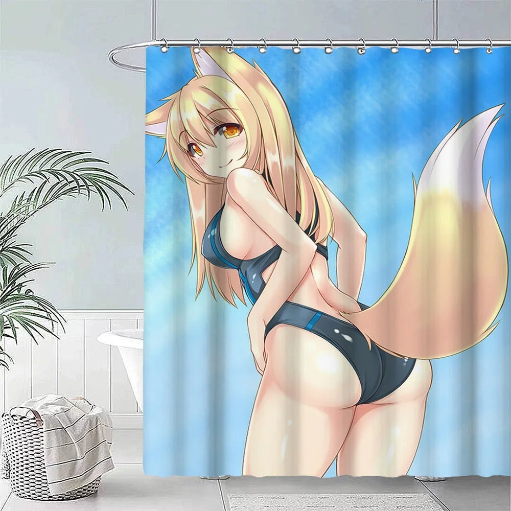 Anime Big Breasted Girl Printing Shower Curtain Bathroom Supplies High-quality Waterproof Bathroom Decoration with Hook Curtain