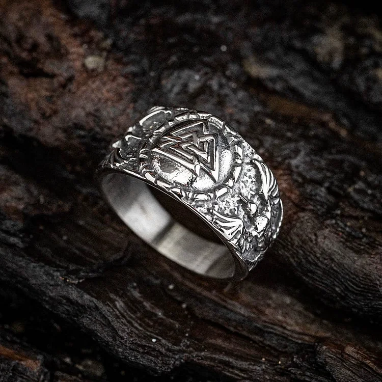Men's Personality Valknut And Raven Finger Ring