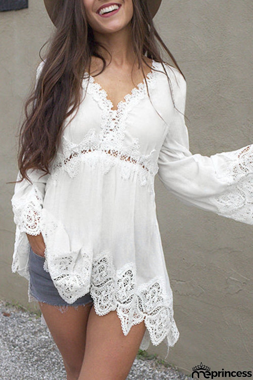 Bell Sleeves Crochet Insert Blouse