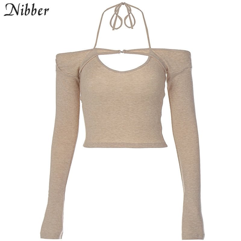 Nibber Pure Color Short Top Sexy Slim Hanging Neck T-Shirt For Women’s Daily Commuting Street Leisure Club Wear 2022 Spring New