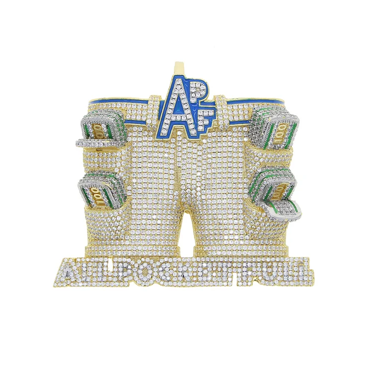 Iced Out Bling All Pocket Full Money Letter APF Pendant Hip Hop Necklace-VESSFUL
