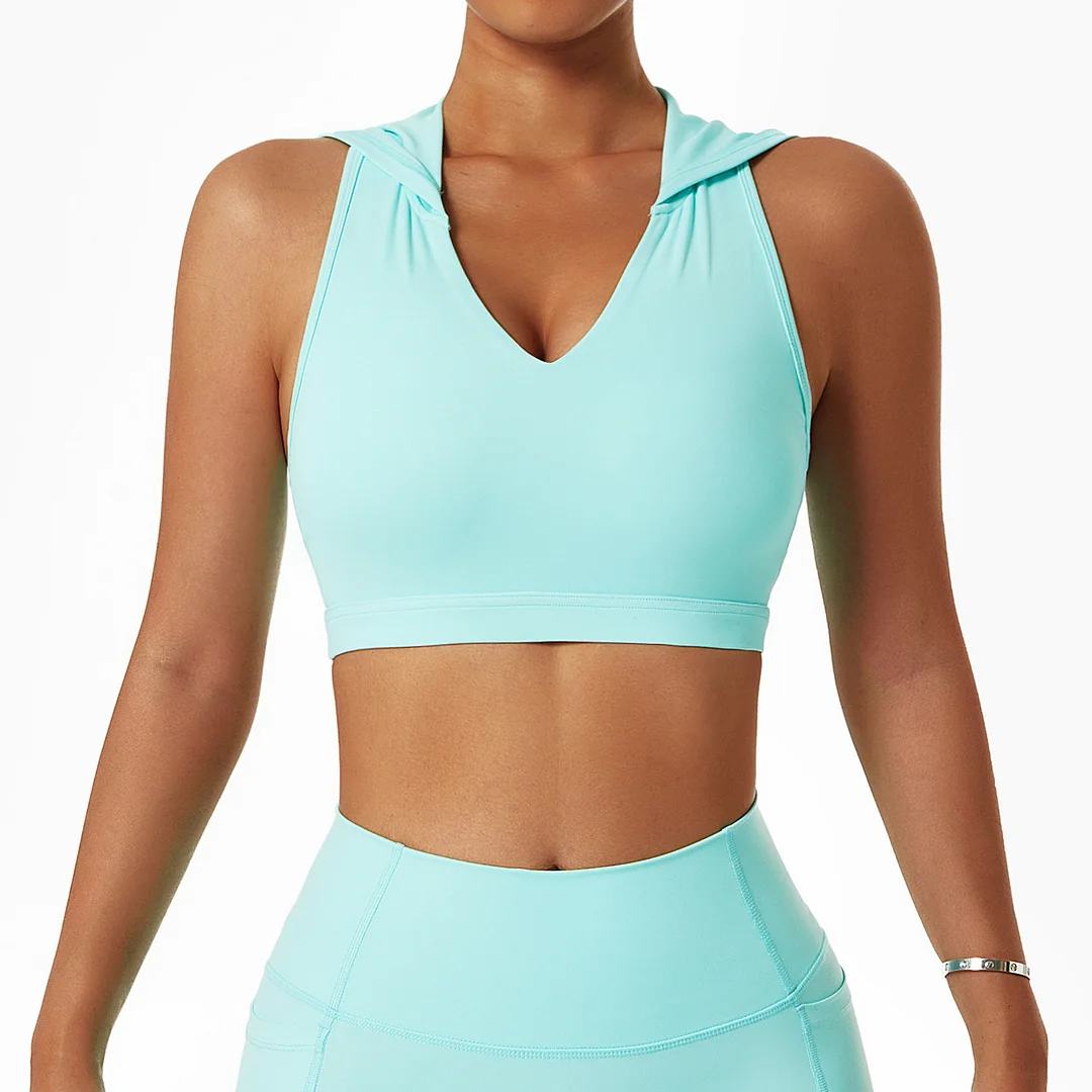 Solid color hooded sports bra