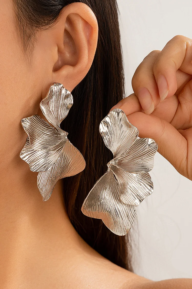 Party Alloy Wrinkle Texture 3D Petal Flower Necklace Earrings 2024 - Xpluswear