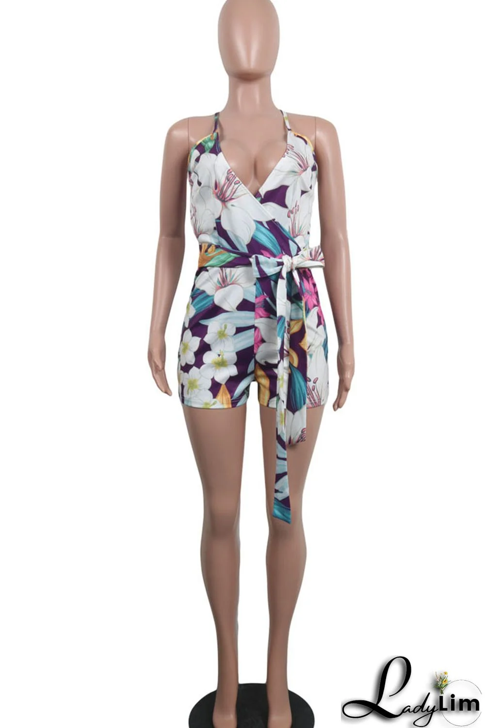 Black White Casual Print Patchwork Backless Regular Jumpsuits