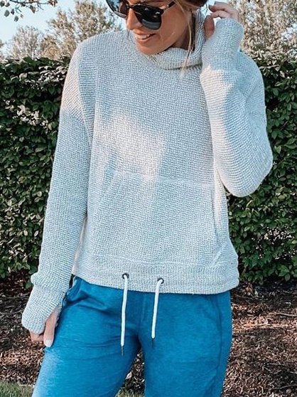 Cotton-Blend Long Sleeve Hoodie Sweatshirt
