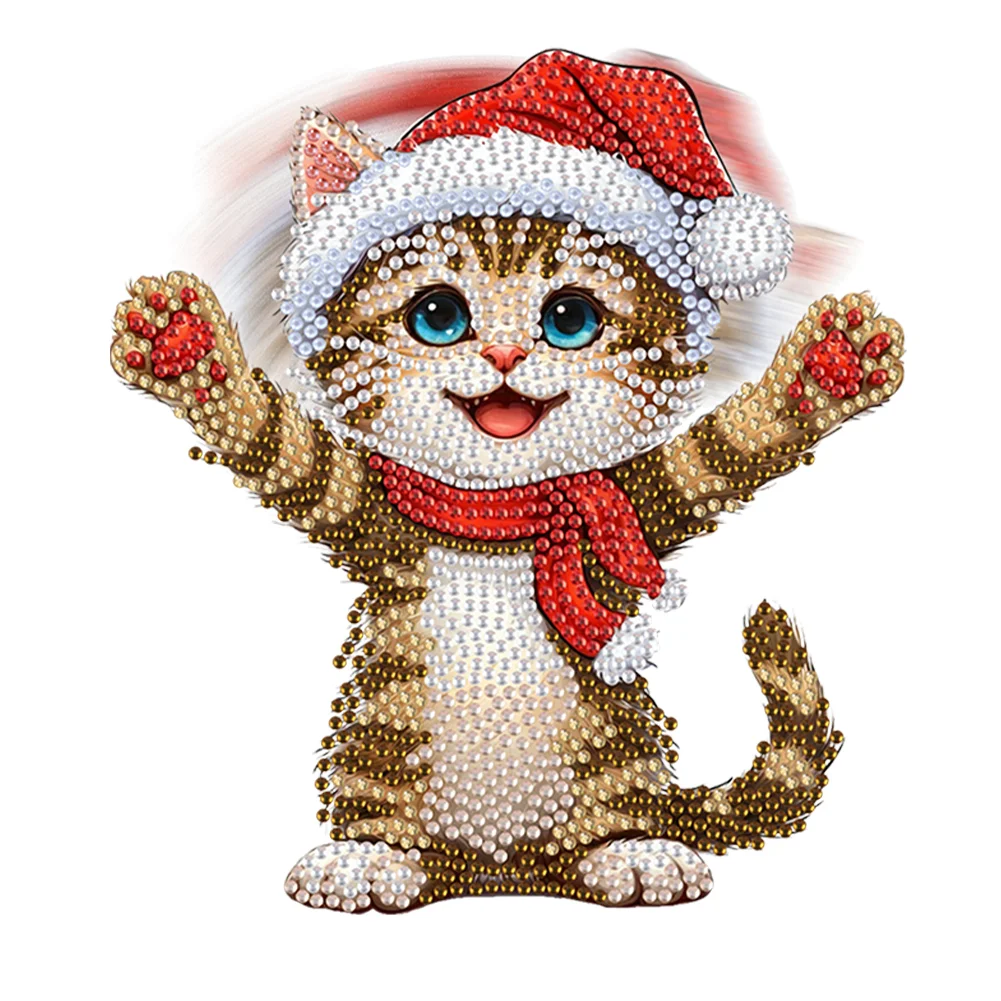 Xmas Acrylic Shaking Head 5D DIY Diamond Art Tabletop Decorations for Home (Cat)