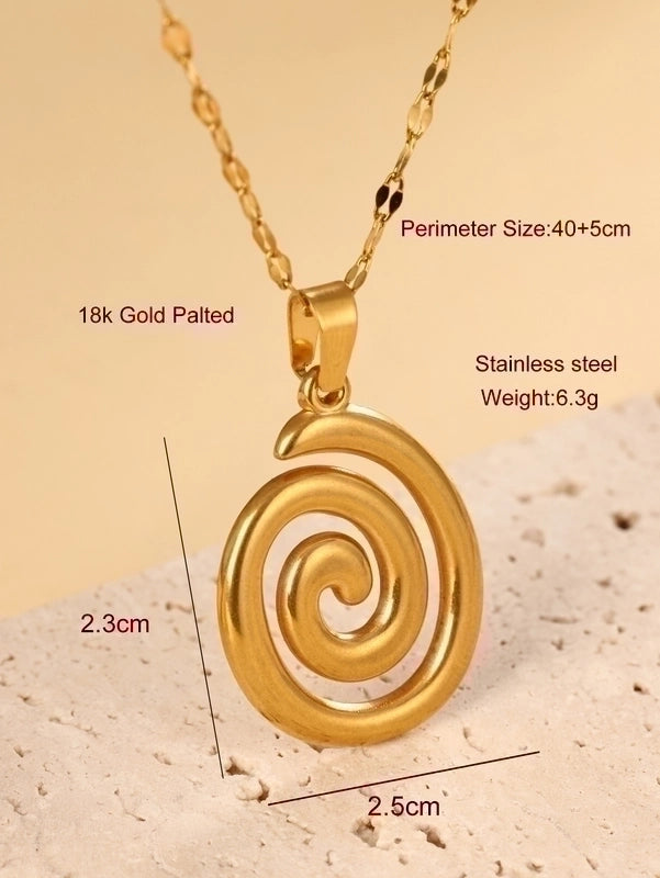 Vintage Style Circle Solid Color Mosquito Coil Stainless Steel Plating Hollow Out Pendant Necklace4