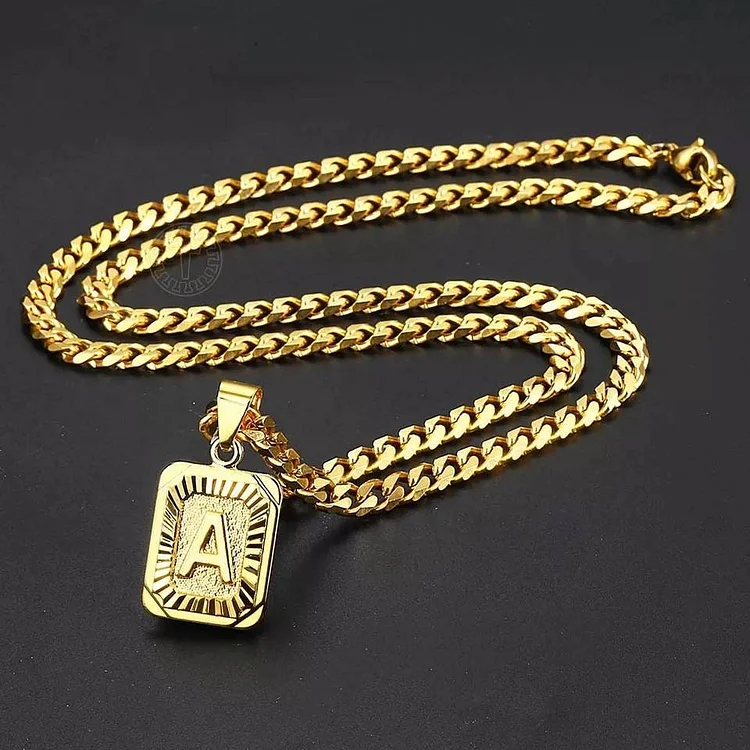 A-Z Letter Pendant Necklace Mens Womens Capital Letter Gold Plated Stainless Steel Box Chain 22inch