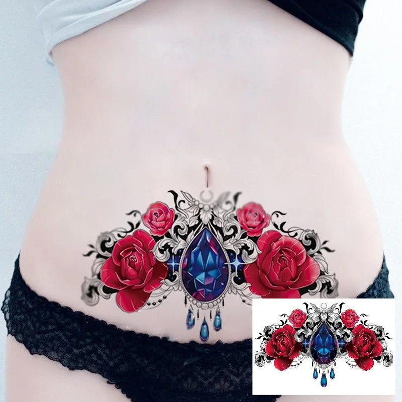 Sdrawing 4/5/9/10/18 PIeces Long Lasting Blue Flower Jewelry Tattoo Sticker Sexy Belly Block Scar Stretch Marks Waterproof Tattoo Sticker