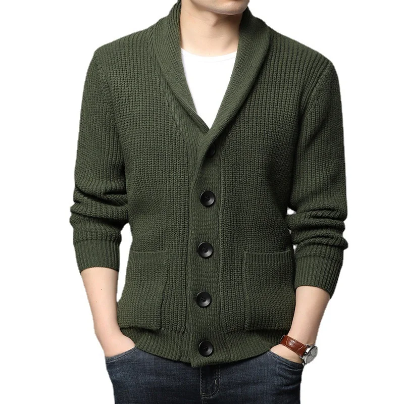Wongn Wongn New Men's Long Sleeve Sweater Cardigan Pocket Turtleneck Solid Color Sweater Men's Wear