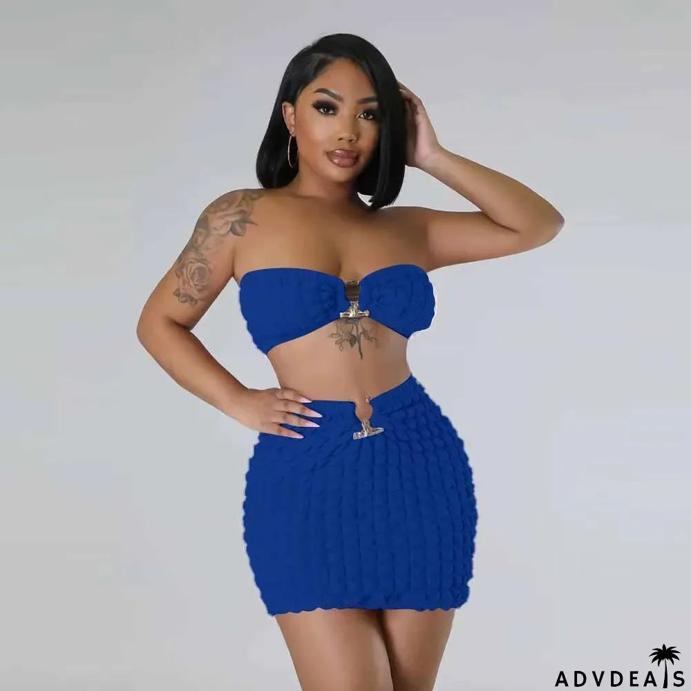 Women's Fashion Sexy Casual Strapless Two-Piece Skirt Set Women's Clothing