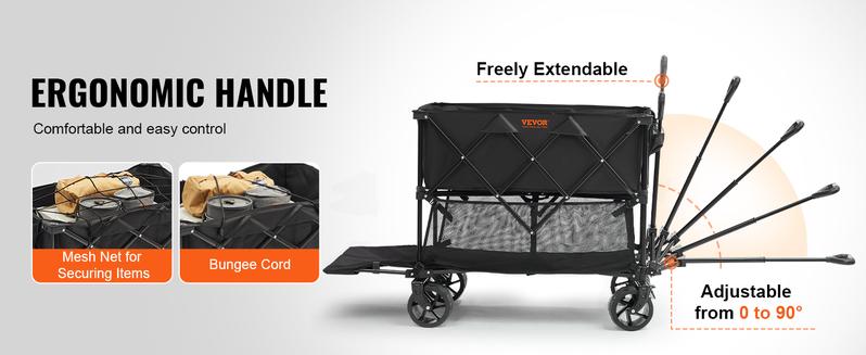 Product Introduction of VEVOR Foldable Double Decker Wagon. Collapsible Wagon Cart with All-Terrain Wheels. Heavy Duty Folding Wagon Cart  for Camping. Shopping. Garden. 52" Extra Long Extender 7
