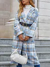 Stylish Plain Striped Notched Collar Long Sleeves Loose Woolen Outerwear
