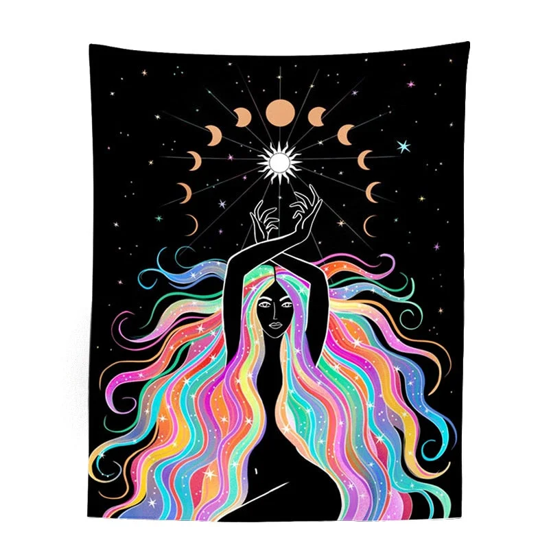 Indian Moon Phase Girl Mandala Tapestry Wall Hanging Boho decor macrame hippie Witchcraft Tapestry wall decoration cloth