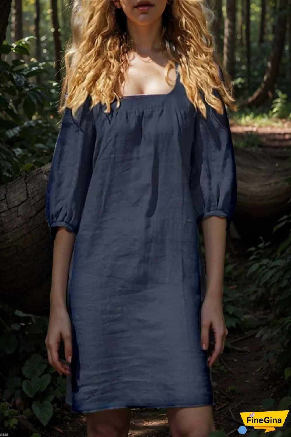 cotton linen loose casual half sleeve mini dress