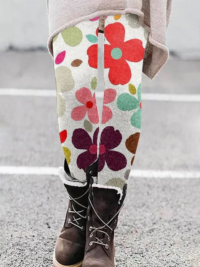 Intage Floral Print Tight High Elastic Leggings
