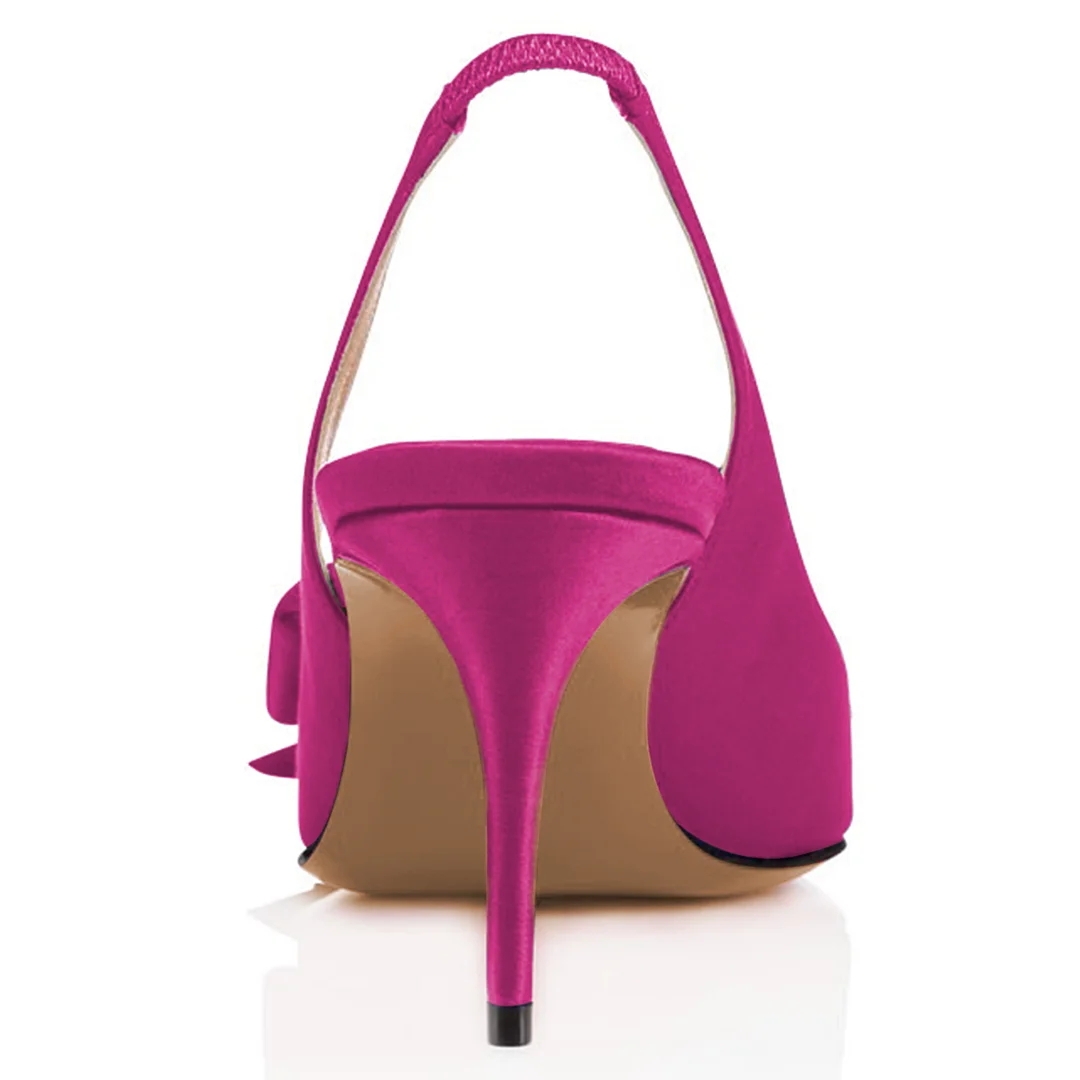 Elegant Pink Satin Slingback Bow Inlay Party Heels for Women