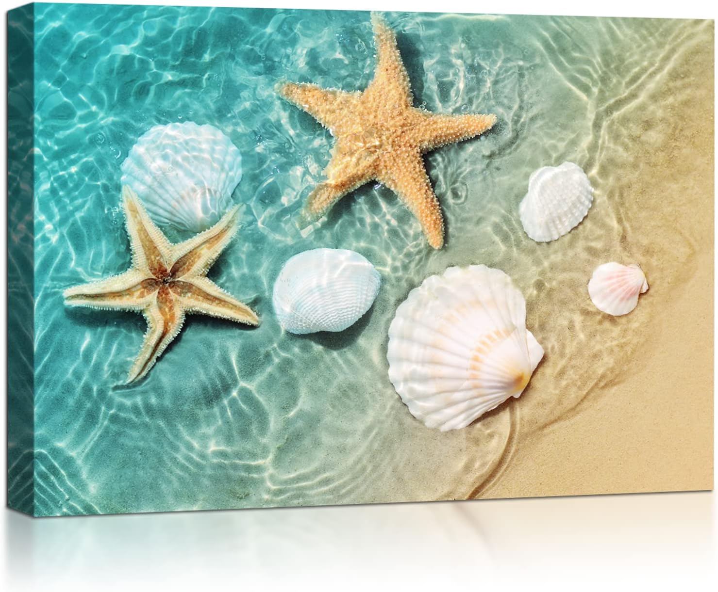 Sea Shell Starfish Pictures Home Wall Art Decor Ocean Beach Seascape Canvas Print Painting Modern Artwork for Living Room Bedroom Bathroom Room Wall Decor Framed Picture 16x24 Inch