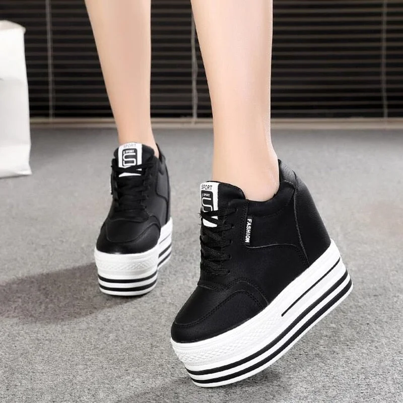 WGZNYN Super High Heels Chunky Sneakers Women Spring Thick Bottom Height Increasing Casual Shoes Woman Sneakers Zapatos De Mujer