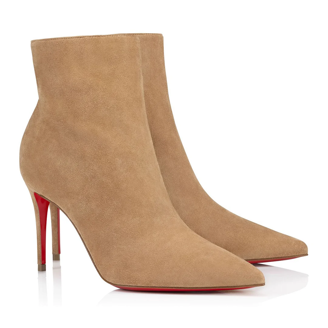 4inch Red Bottom Women's Closed Pointed Toe Stilettos Ankle Boots-MERUMOTE