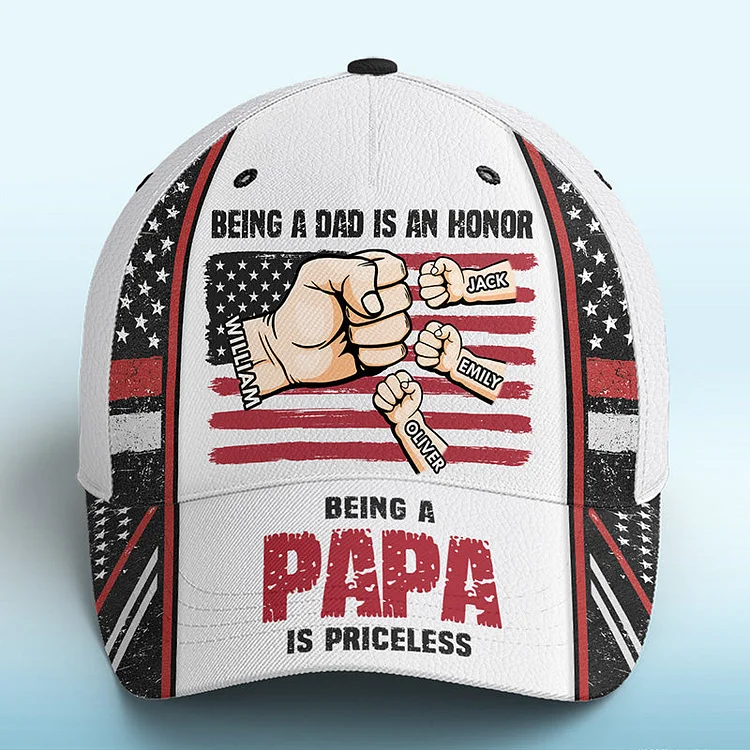 Being A Dad Is An Honor - Family Personalized Custom Hat, All Over Print Classic Cap - Father's Day, Birthday Gift For Dad, Grandpa