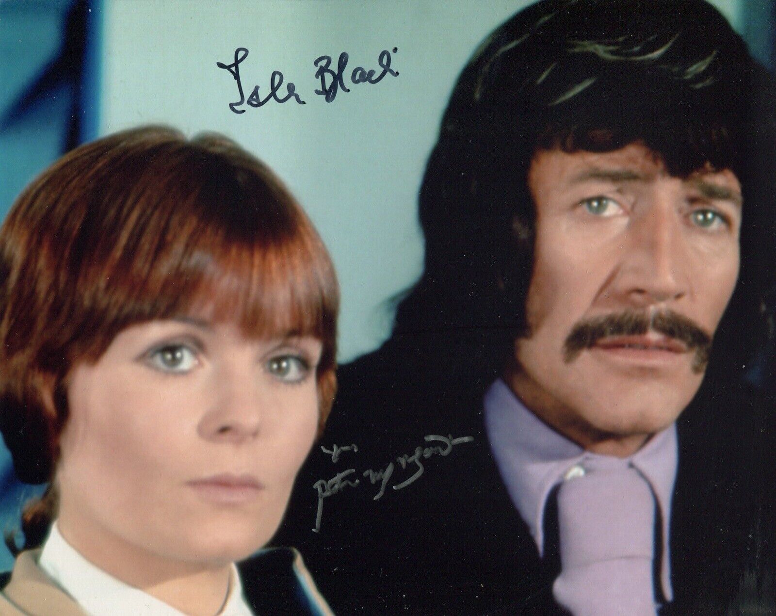 1960’s TV series JASON KING Photo Poster painting signed by Isla Blair & Peter Wyngarde