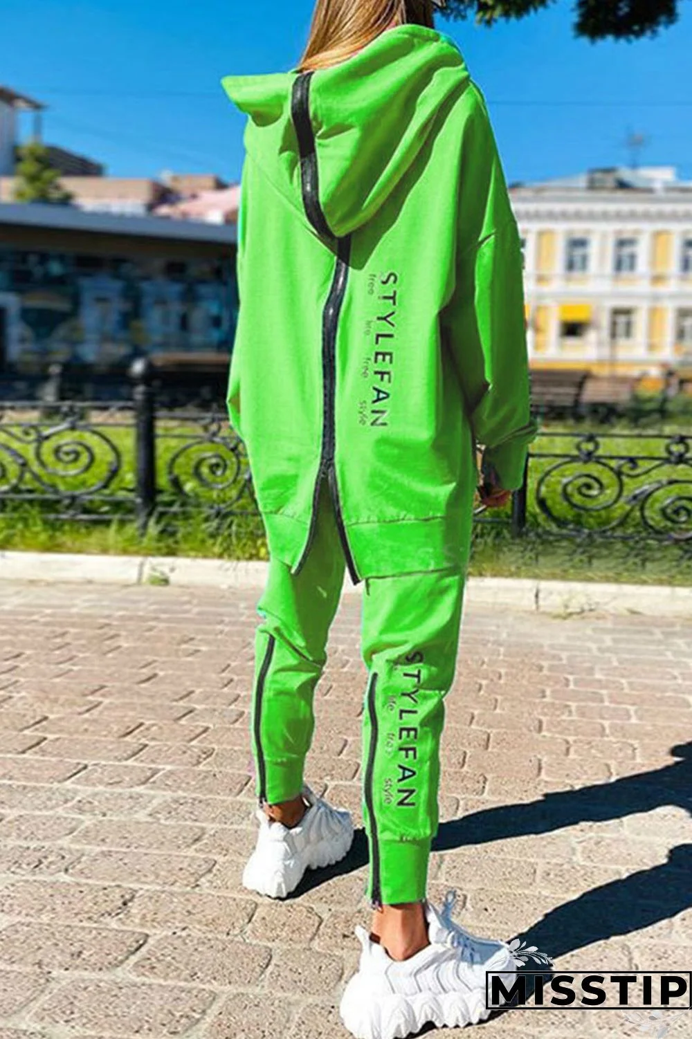 Black Casual Street Print Patchwork Zipper Hooded Collar Long Sleeve Two Pieces