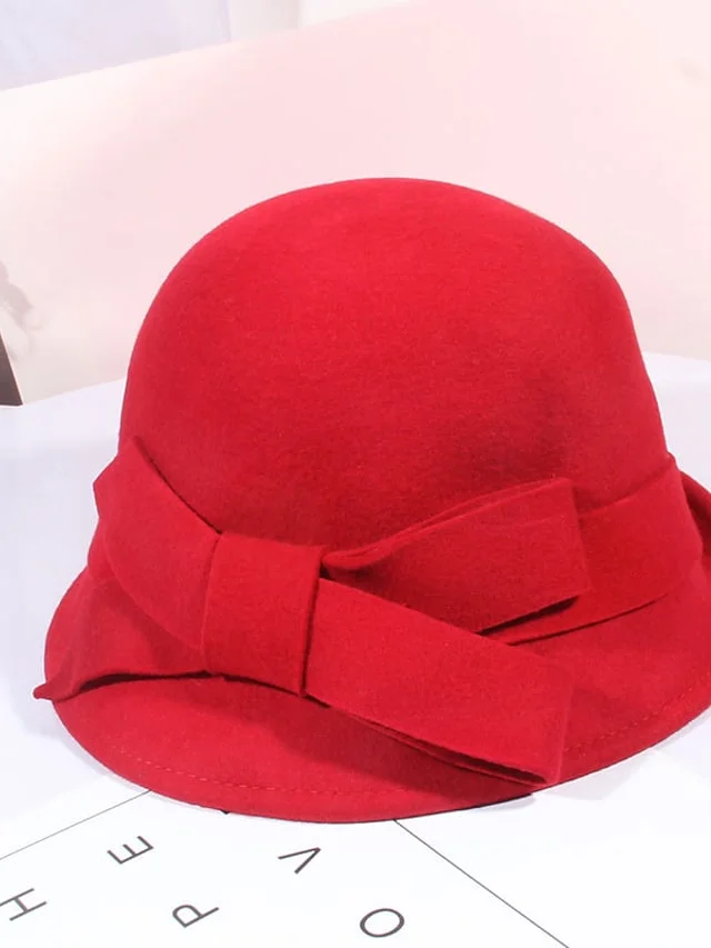 Women's Party Hat Classic Bow Pure Color Elegant Winter Fedora Hat