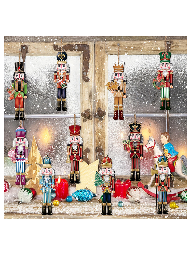 Tegooe 12PCS Wooden Nutcracker Christmas Ornaments - Festive Tree Decoration Set
