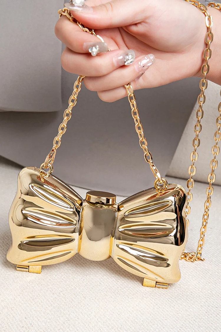 Glossy Metallic Bowknot Shaped Design Chain Shoulder Bag