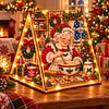 DIY Wooden Diamond Painting Pearl Tent House with Lights, Holiday Tabletop Art Craft Kit with String Lights, Christmas Home Decor Gift