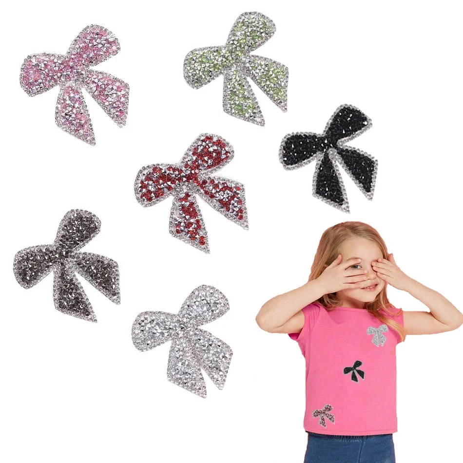 Bow Crystal Rhinestones Patch Iron on Transfers for Clothing Sparkling Rhinestones Stickers on Bag Hat Shoes DIY Applique Decor