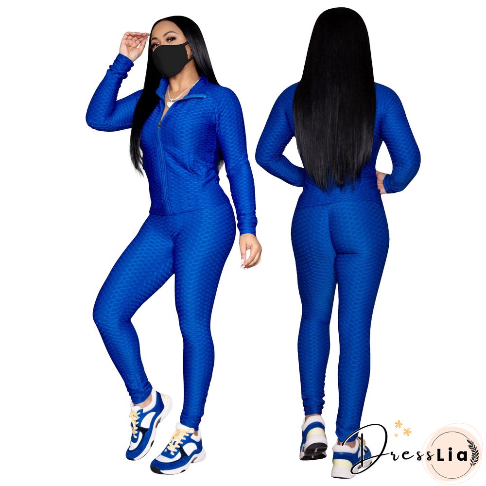 Zip Stand Collar Sportswear Jacket And Pants Set