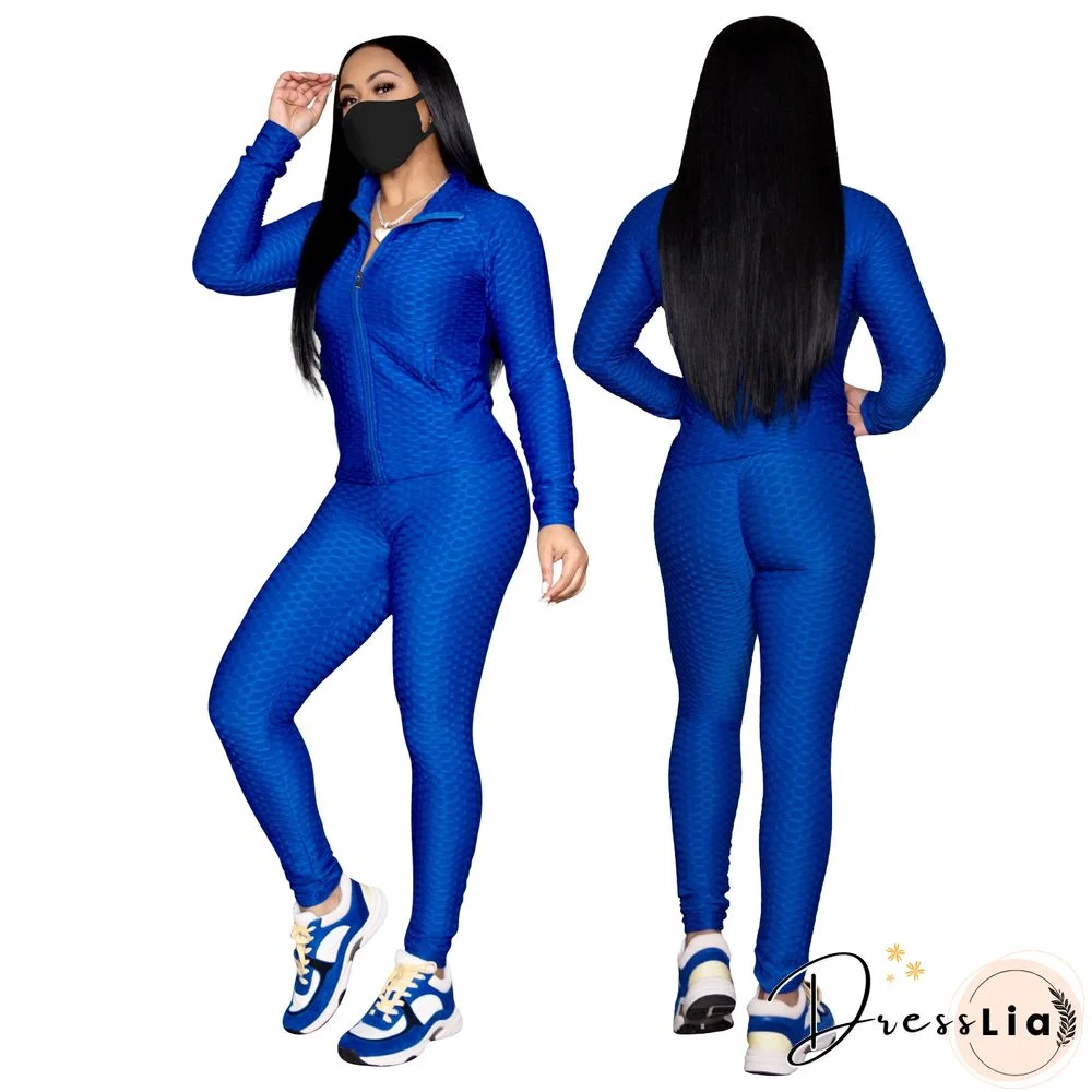 Zip Stand Collar Sportswear Jacket And Pants Set