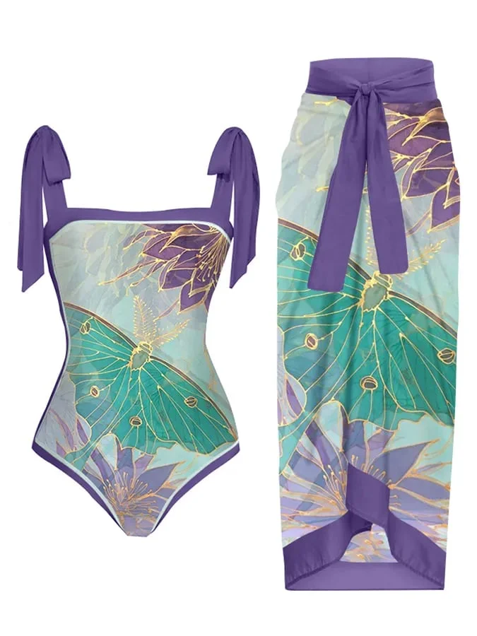 Women's Vintage Butterfly Floral Print One-Piece Swimsuit