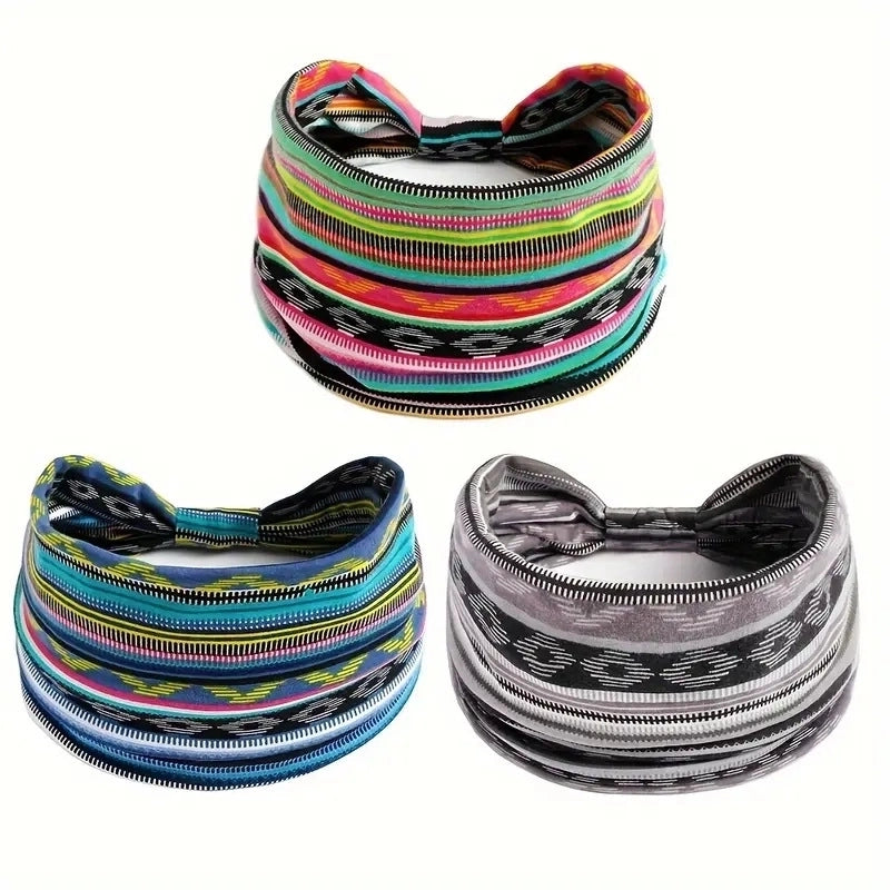 Women Bohemian Style New Stretch Headband Paisley Wide Side Hair Accessories Face Headscarf