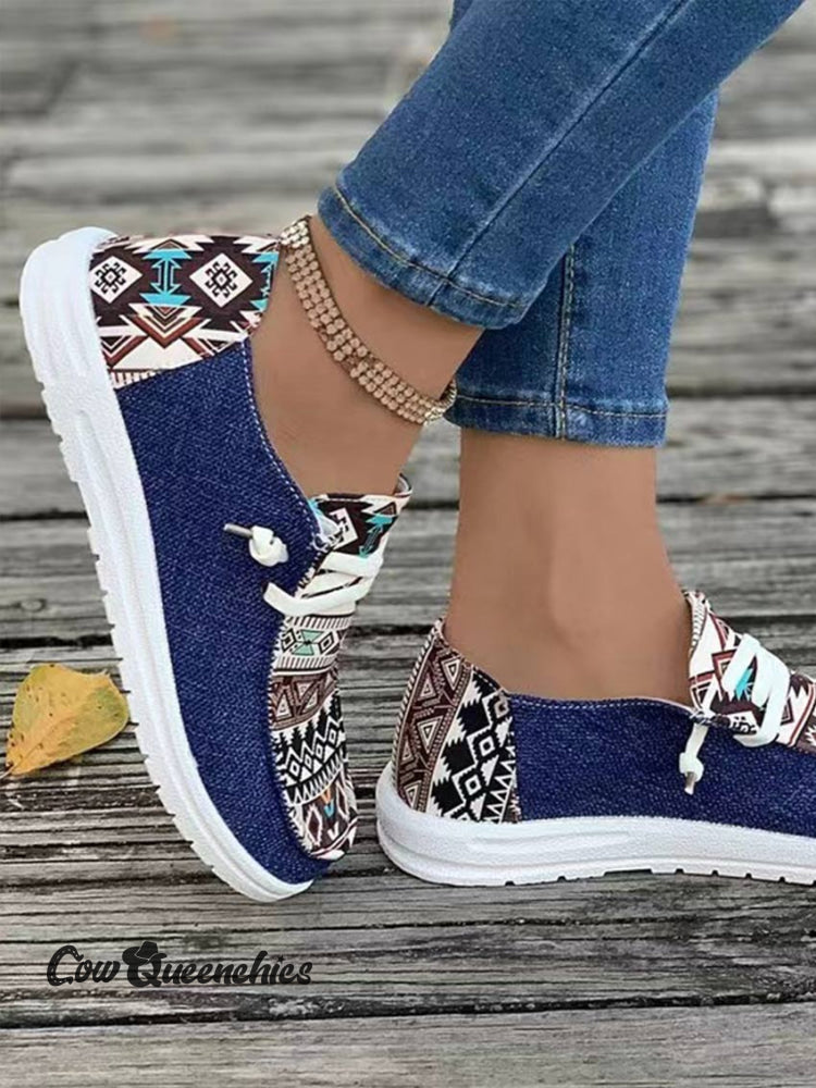 Tribal Pattern Canvas Shoes Blue / 36