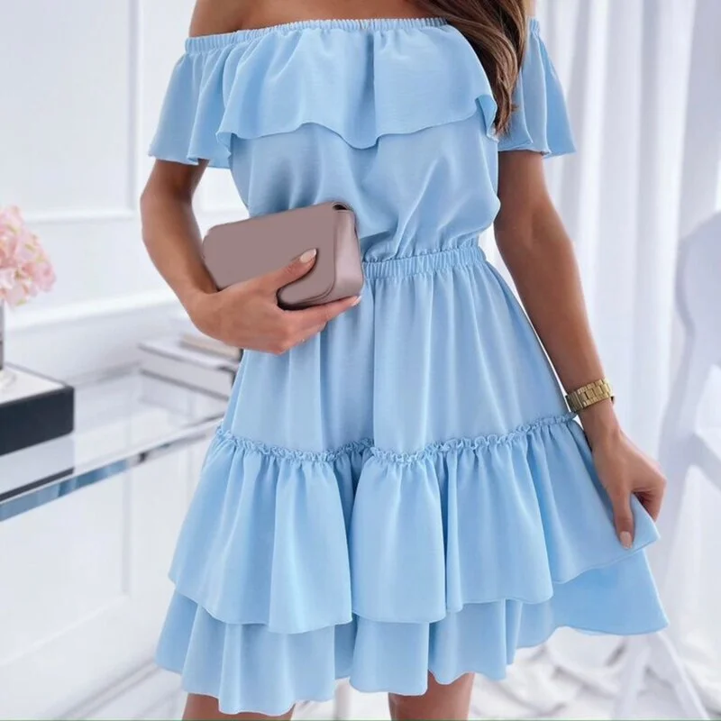Graduation Gifts Summer Ruffle Lace Patchwork Dress Women Butterfly Sleeve Blue A Line Office Dress Sashes 2023 Female Chiffon Party Vestidos
