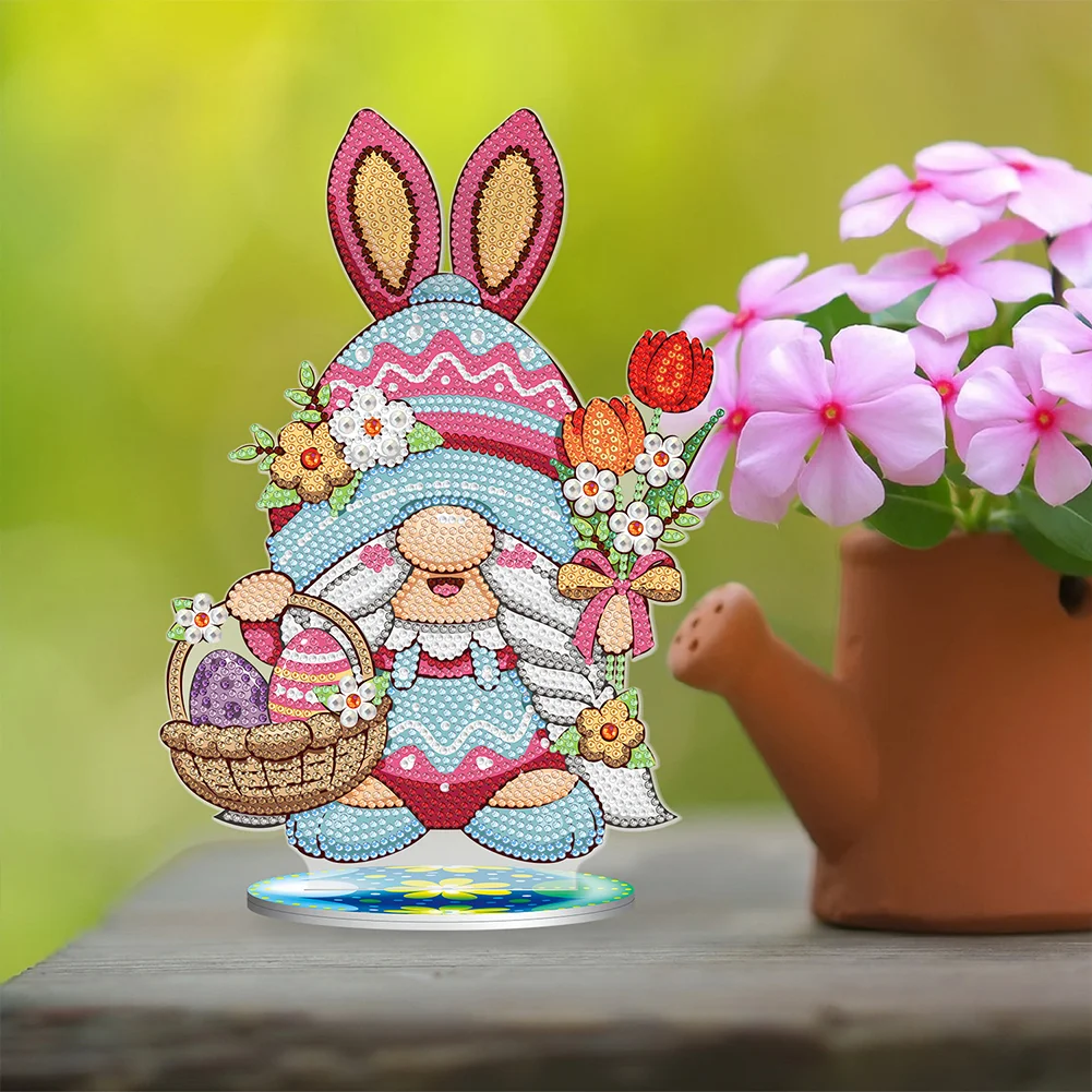 DIY Easter Egg Gnome Acrylic Single Sided Diamond Painting Desktop Ornaments Kit for Office Desktop Decor
