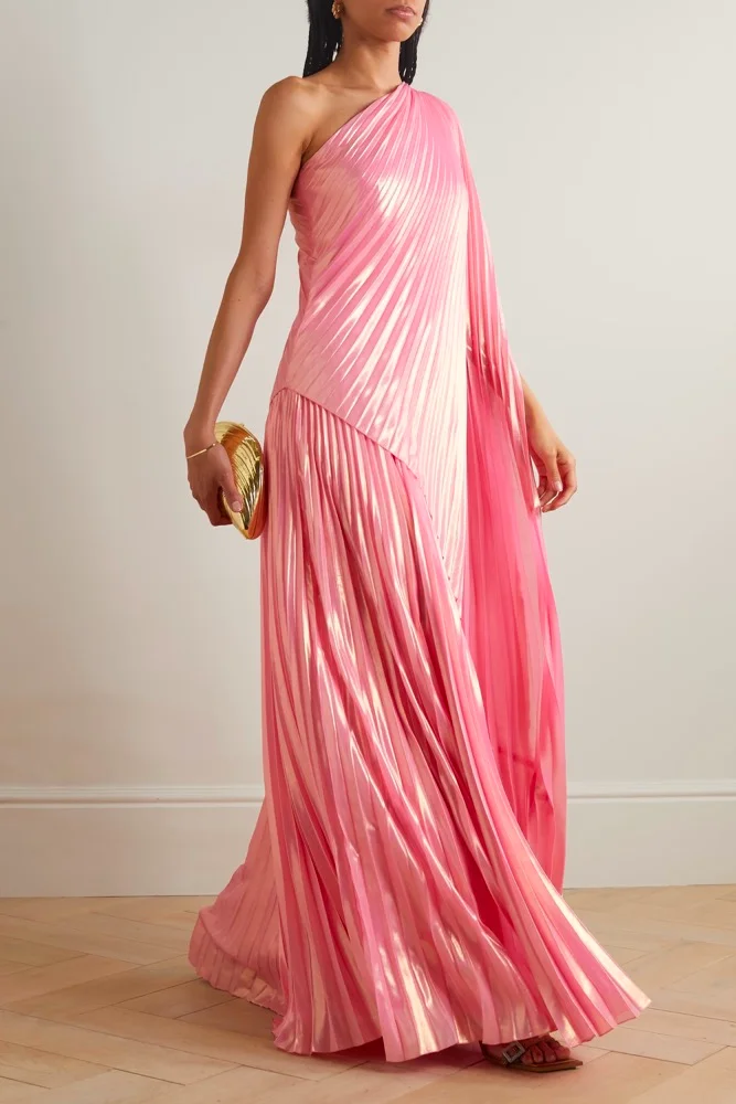 One-shoulder draped maxi dress