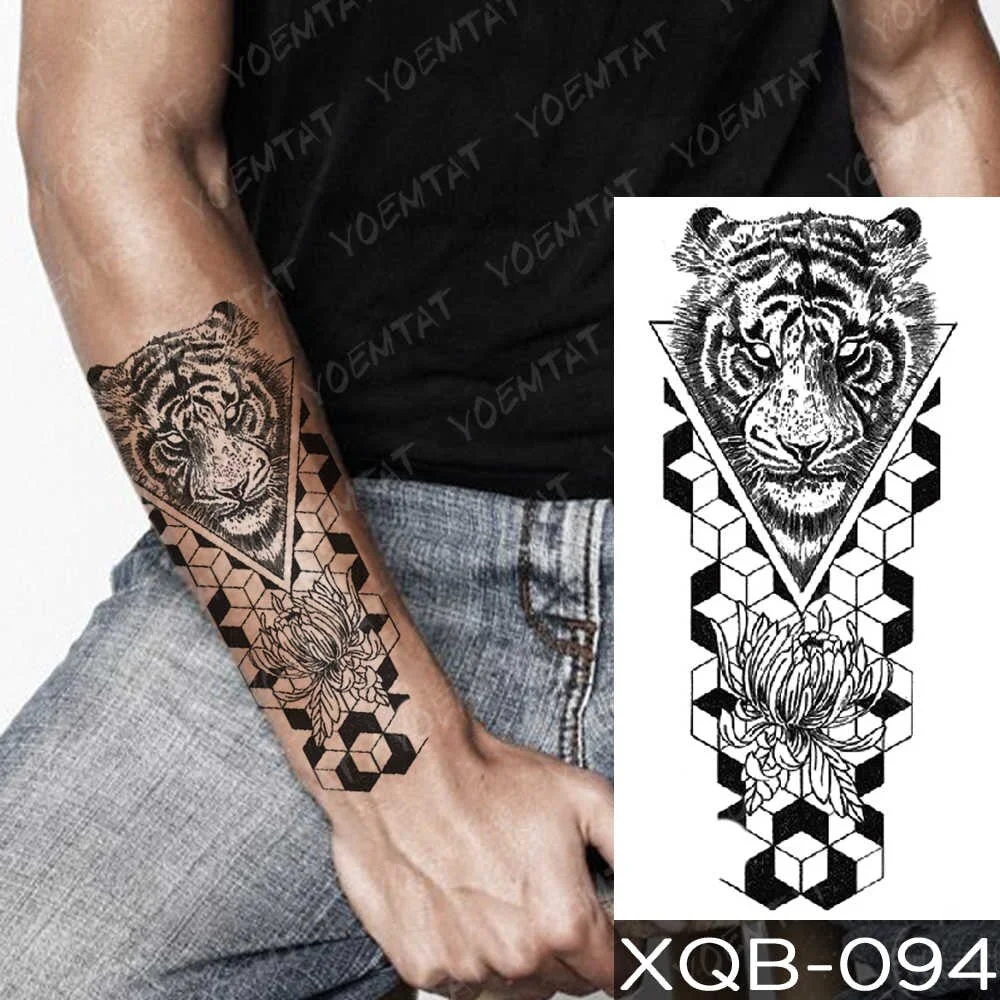 Waterproof Temporary Tattoo Sticker Geometric Tiger Wolf Death Flash Tattoos Leopard Totem Body Art Arm Fake Tatoo Women Men