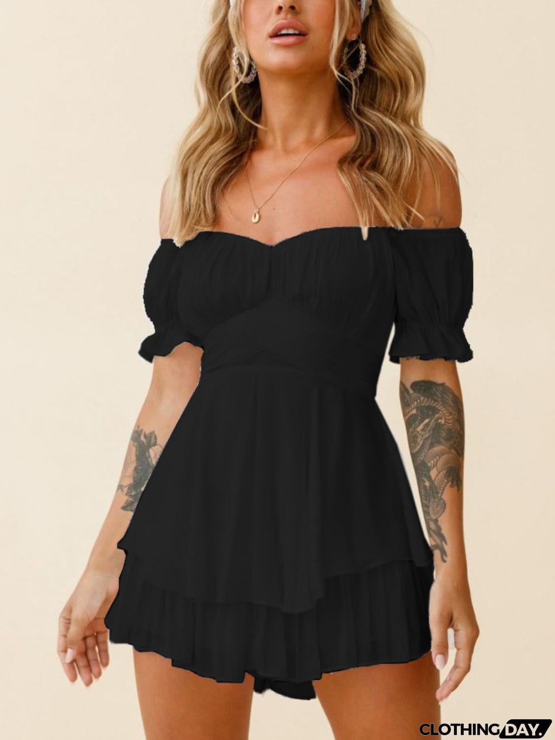 Off Shoulder Flounce Sleeve Mini Dress