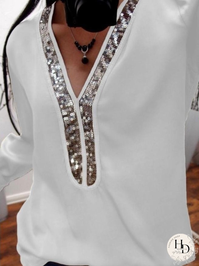 Versatile Sequin-Detailed Long Sleeve Top