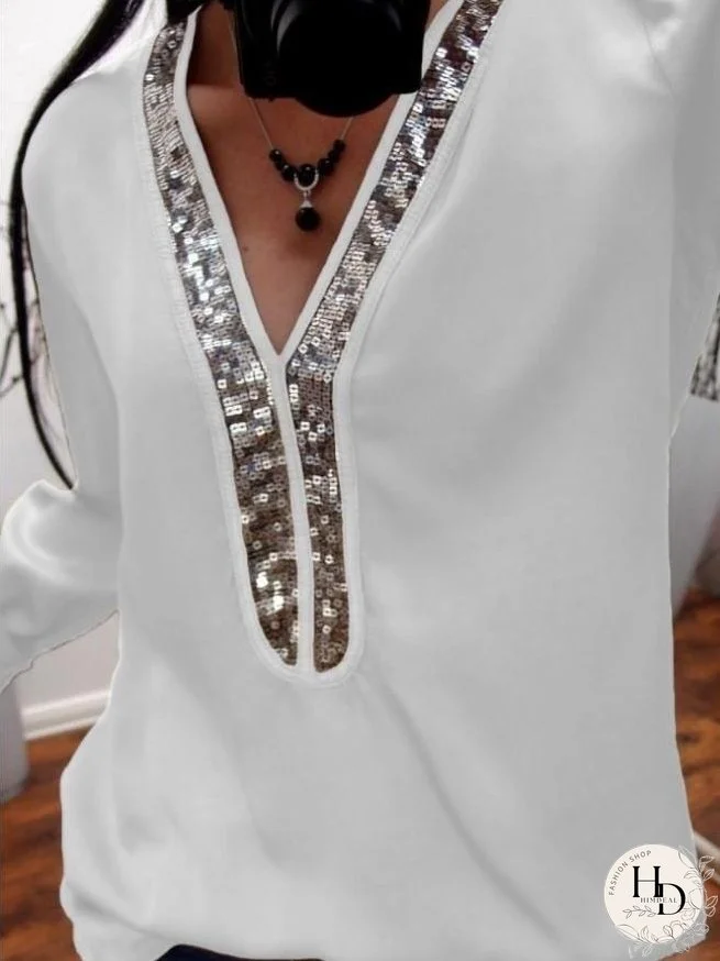 Versatile Sequin-Detailed Long Sleeve Top