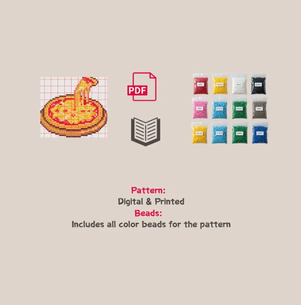 Cheese Pizza Pixel Pattern Fuse Bead Kit  | Cute DIY Fuse 1429 Beads Set