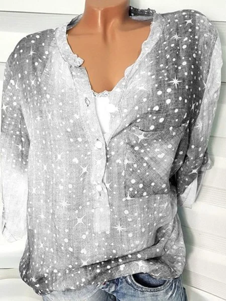 Long Sleeve Pockets Printed Shirt