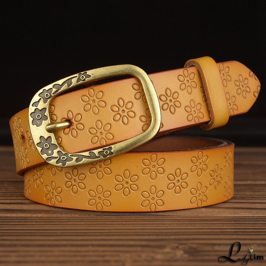 Casual needle buckle leather ladies belt fashion trend embossed real leather belt jeans with women